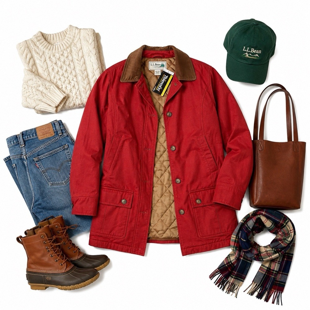 NWT LL Bean Womens Small Red Thinsulate Insulated Barn Coat Corduroy Collar